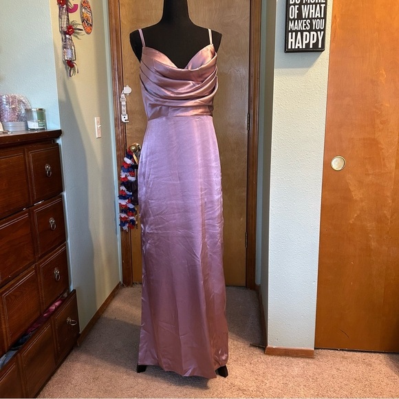 Dresses & Skirts - NWOT lilac satin prom dress cowl neckline spaghetti straps lace up back size 12